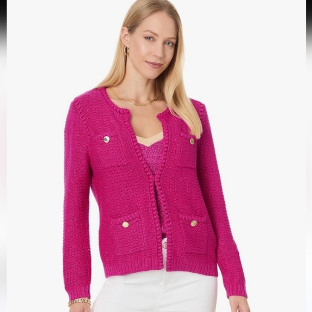 Lilly Pulitzer Kenton Pink Metallic Women's Cardigan Size XL New - Picture 1 of 8